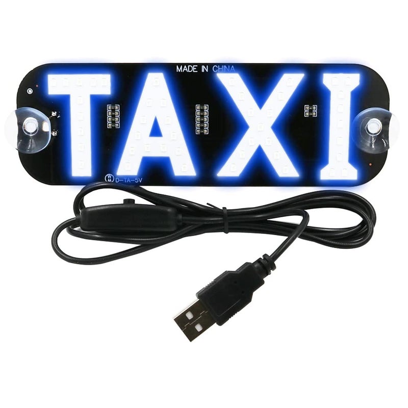 YSY Blue LED Sign Decor, Taxi Flashing Hook on Car Window with DC12V Car Charger Inverter Taxi Light Lamp (Blue, USB Switch) - Image 1